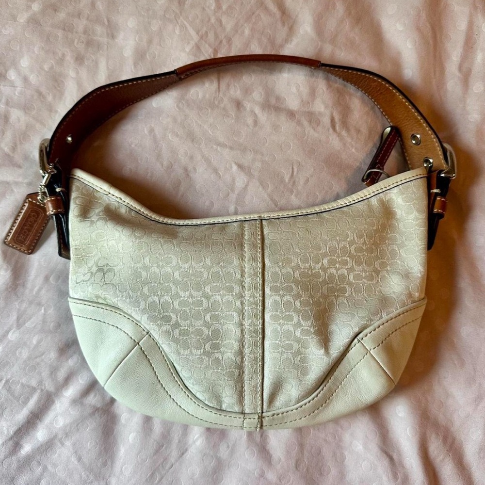 Coach Cream and Brown Shoulder Bag